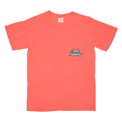 Critter Outdoors "Double Trouble" Pocket Tee – Neon Red Orange