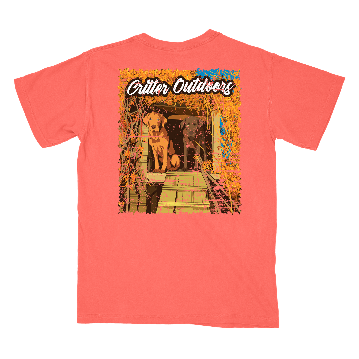 Critter Outdoors "Double Trouble" Pocket Tee – Neon Red Orange