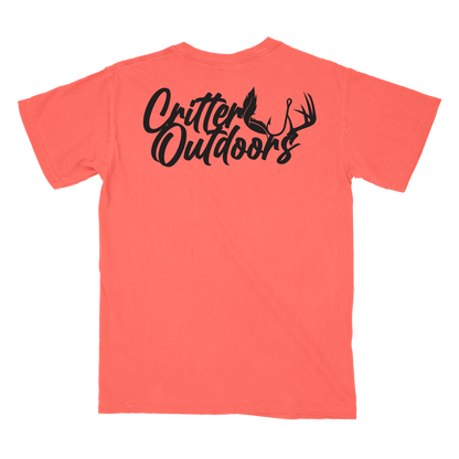 Critter Outdoors "OG Logo" Pocket Tee – White & Neon Red Orange