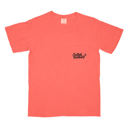 Critter Outdoors "OG Logo" Pocket Tee – White & Neon Red Orange