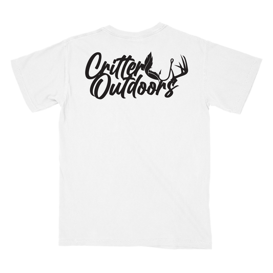 Critter Outdoors "OG Logo" Pocket Tee – White & Neon Red Orange